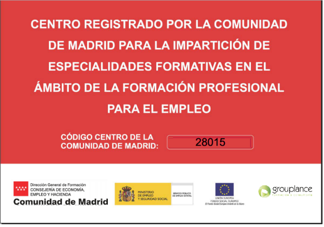 Centro registrado por la Comunidad de Madrid para la impartición de especialidades formativas